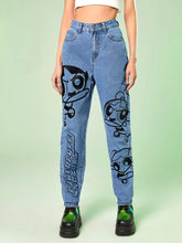 ROMWE Cartoon Letter Graphic Jeans